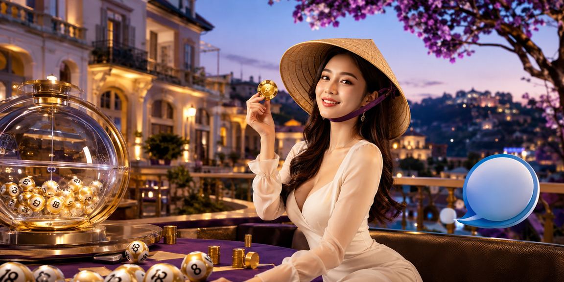 Người phụ nữ Việt Nam đội nón lá tại Đà Lạt tham gia trò chơi xổ số truyền thống