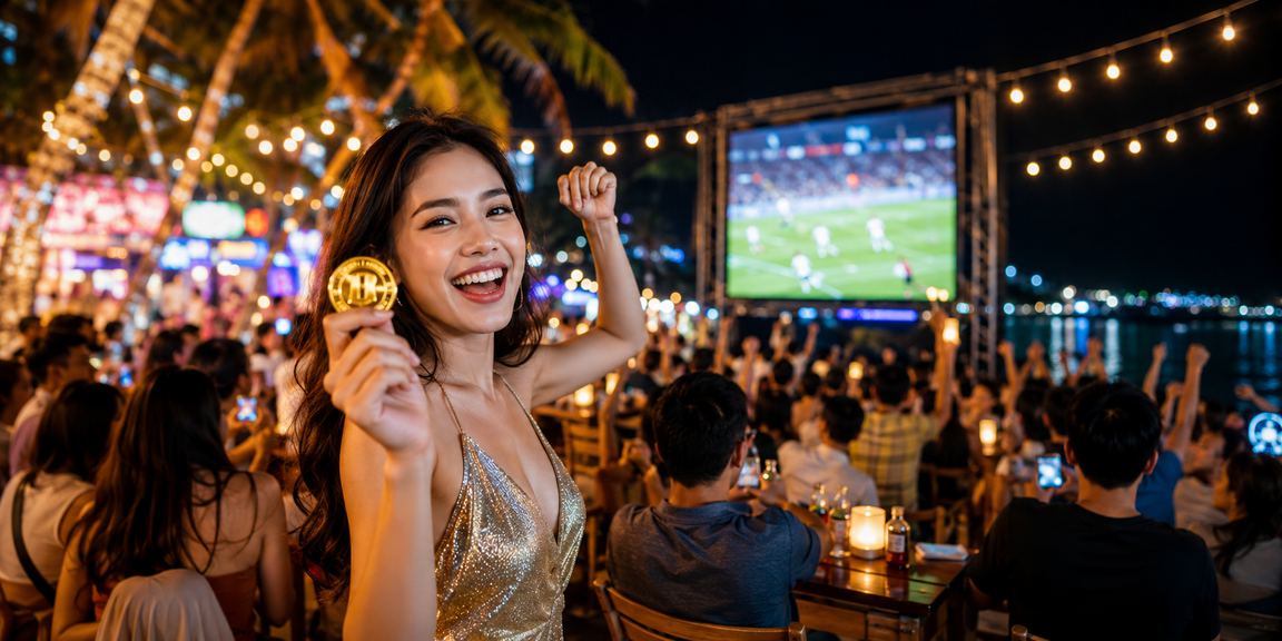 Người dùng tại Phú Quốc thư giãn trên bãi biển và theo dõi kết quả cá cược trên điện thoại